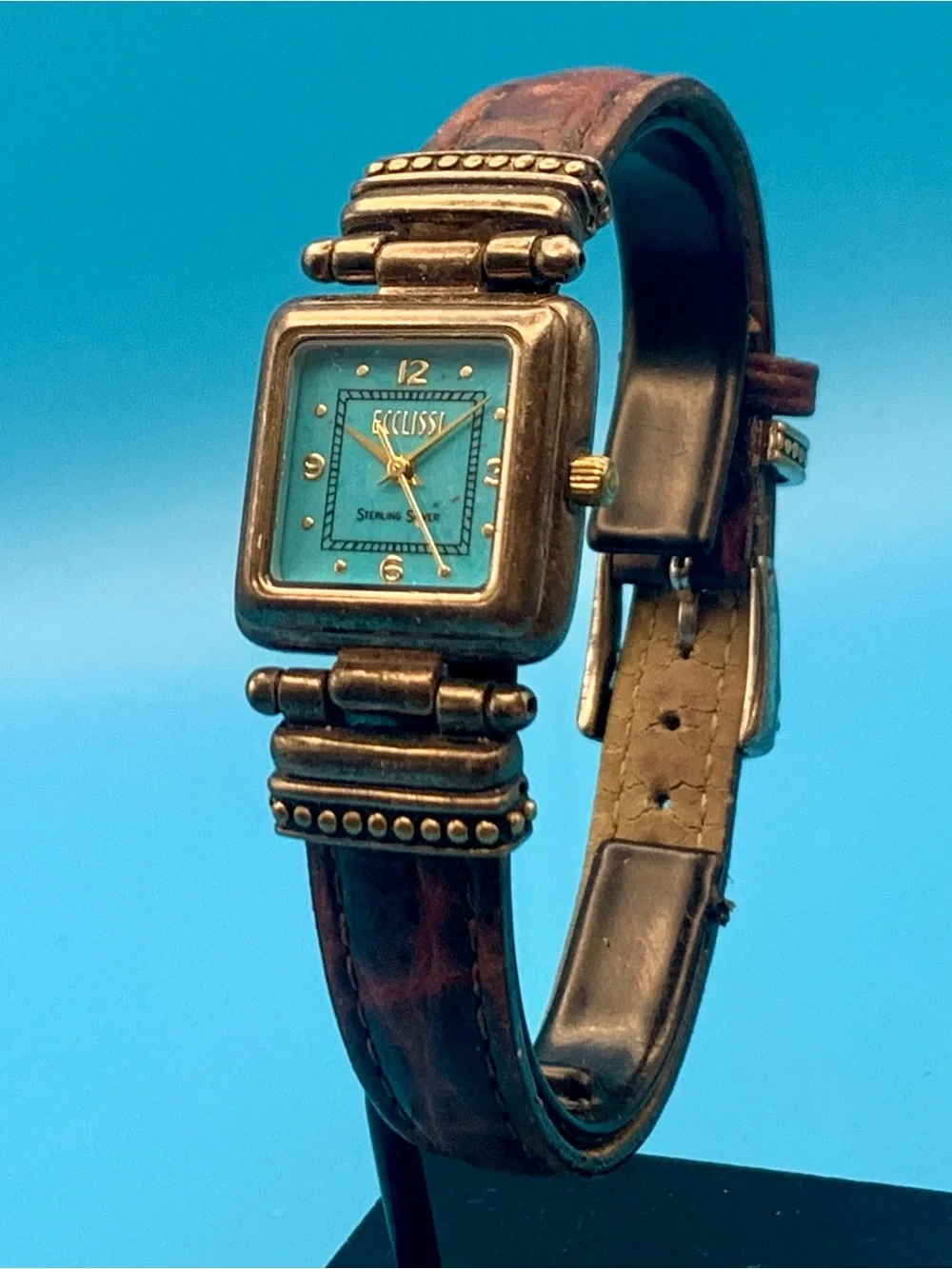 ECCLISSI 22490 Women’s Vntg Watch Sterling Silver Blue Turquoise Works New Batt
